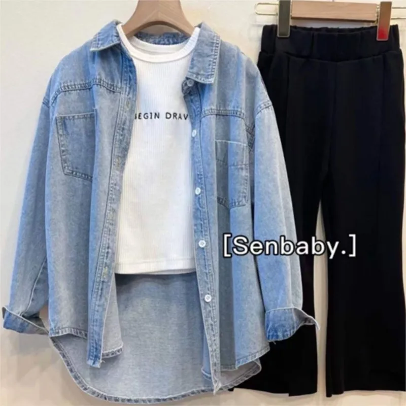 spring autumn summer Girls Kids Denim shirt comfortable cute baby Clothes Children Clothing kids shirts