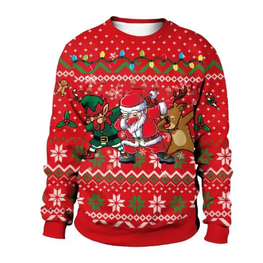 Kersttrui voor heren, Ugly Christmas sweater, kerstman, rendier, sneeuwpop, 3D-print, ronde hals, lange mouwen, sweatshirt, #31, L