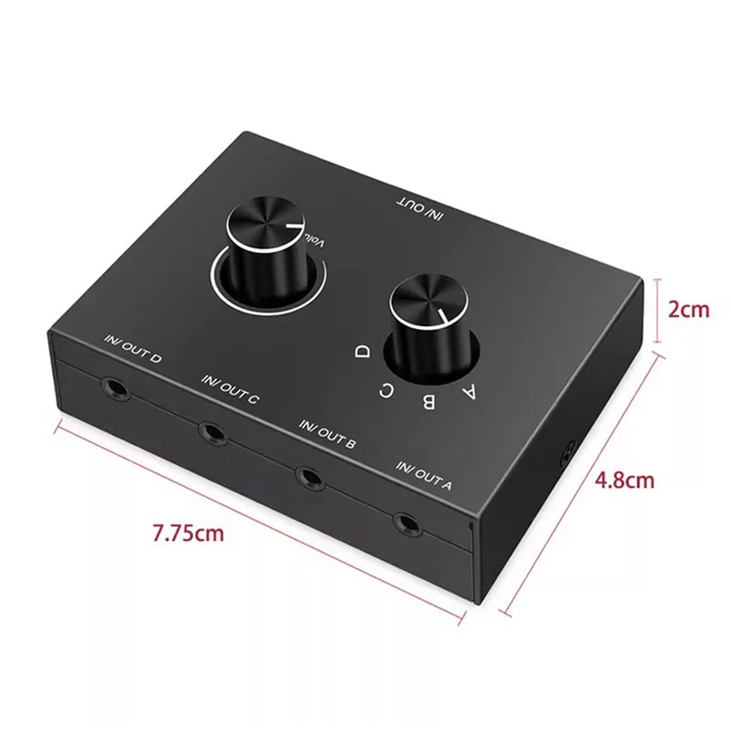FFYY-4 입력 1 출력 HIFI 4방향 양방향 3.5Mm 스테레오 오디오 스위처(PC 헤드폰 스피커용 음소거 버튼 포함)(2개)