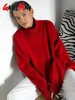Women's Turtleneck Sweater Oversize Winter Vintage  Knitted Red Sweater Pullover Women Soft Gray Warm Sweater for Women 2024 1