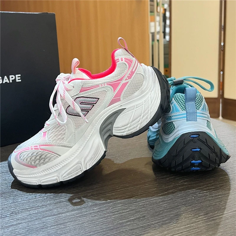 Luxury Designer Chunky Heel Platform Sneakers Mixed Color Unisex Shoes All Match Increasing Runway Casual Trainers Cool Boy New 4
