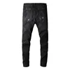 Black High Street Holes Transparent Crystals Patchwork Stretch Slim Fit Rhinestones Patches Distressed Ripped Jeans Men 3