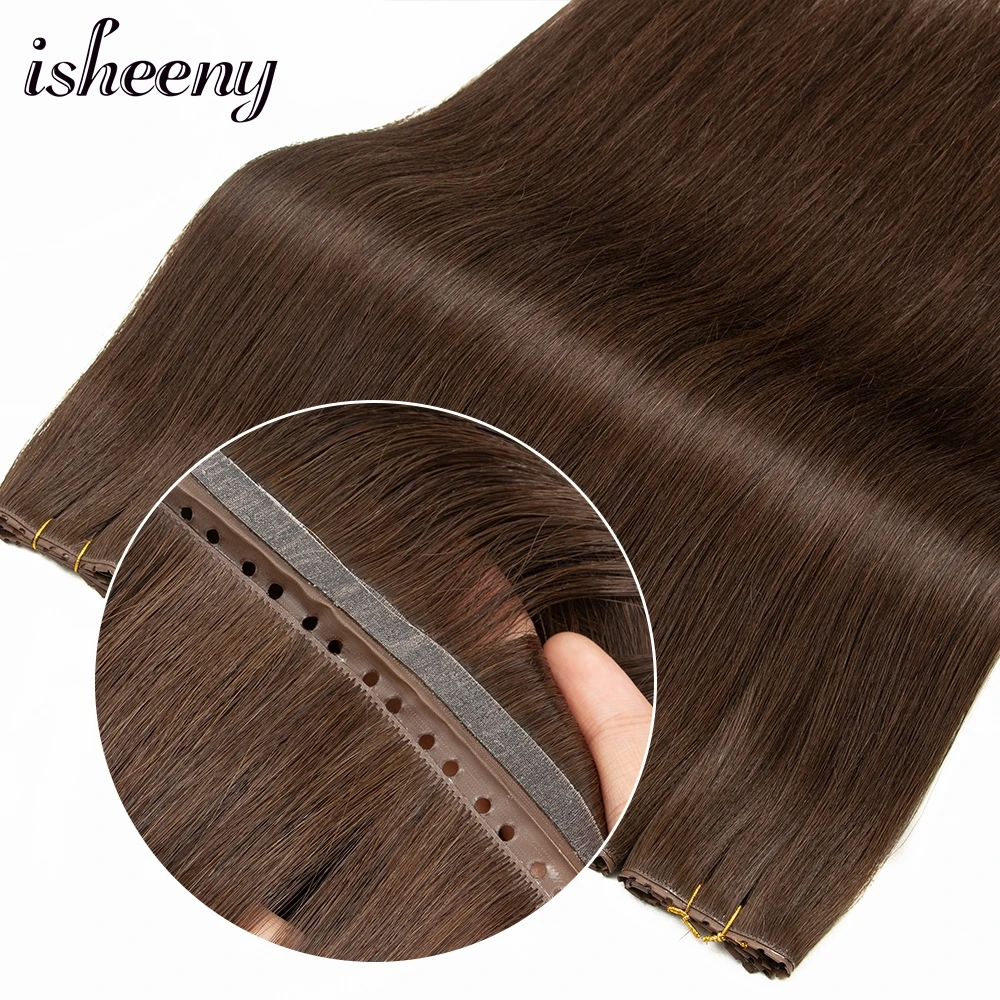 Isheeny PU Twin Tab Pull Through Weft Human Hair Extensions 12\