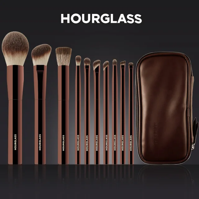 10pcs/set Hourglass Makeup brushes Powder Eyeshadow Domed Crease Make up brush Stippling Angled Shadow Brow with cosmeetic bag 4