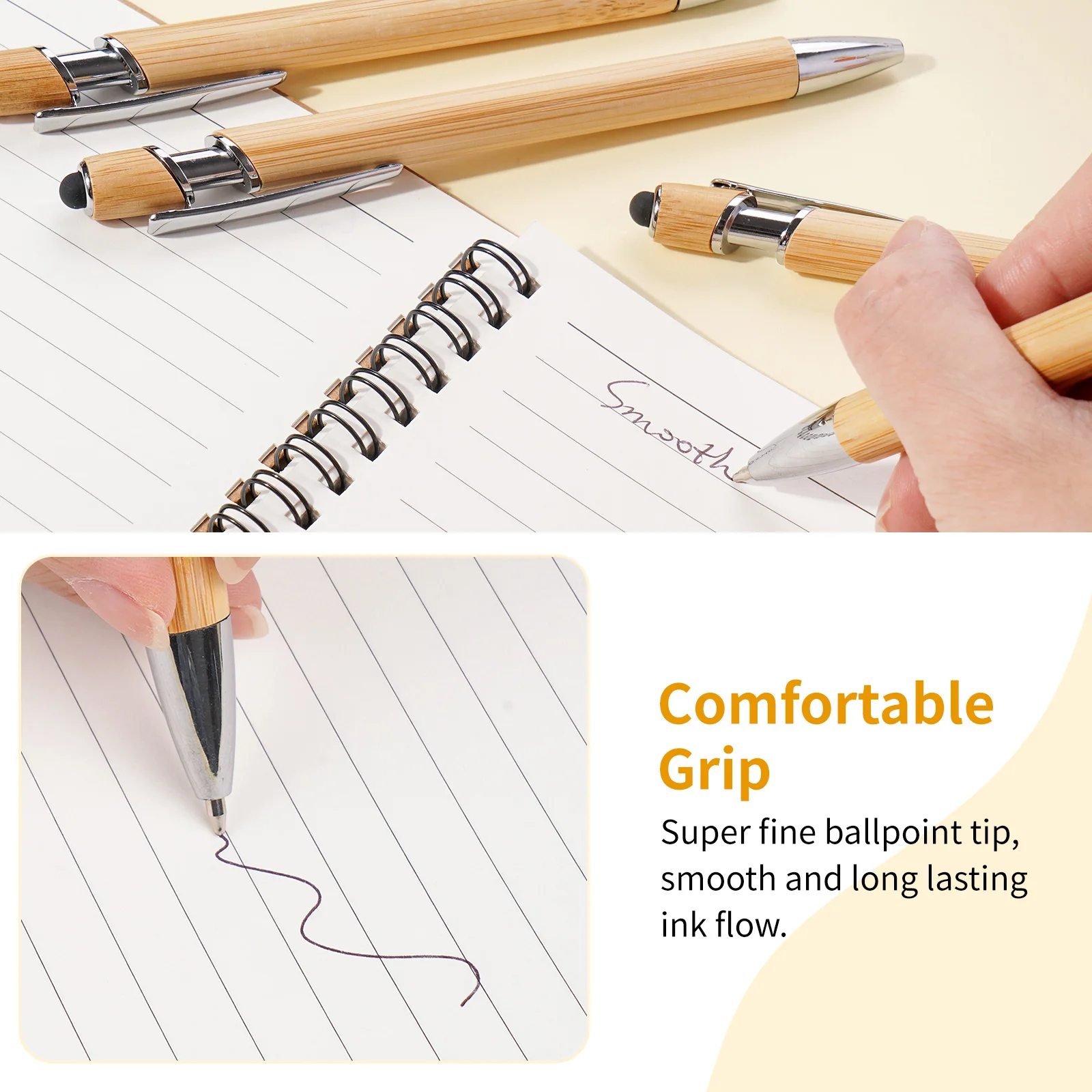 사무실 및 연구 부드러운 쓰기에 대 한 터치 기능을 가진 15Pcs 볼펜 개폐식 대나무 볼펜