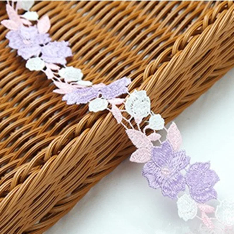 

10Yards 4cm Width Shiny Purple Blue Pink Mixed Flower Venise Diy Venice Lace Clothing Accessories Of Various Garment,Bra.Skirt