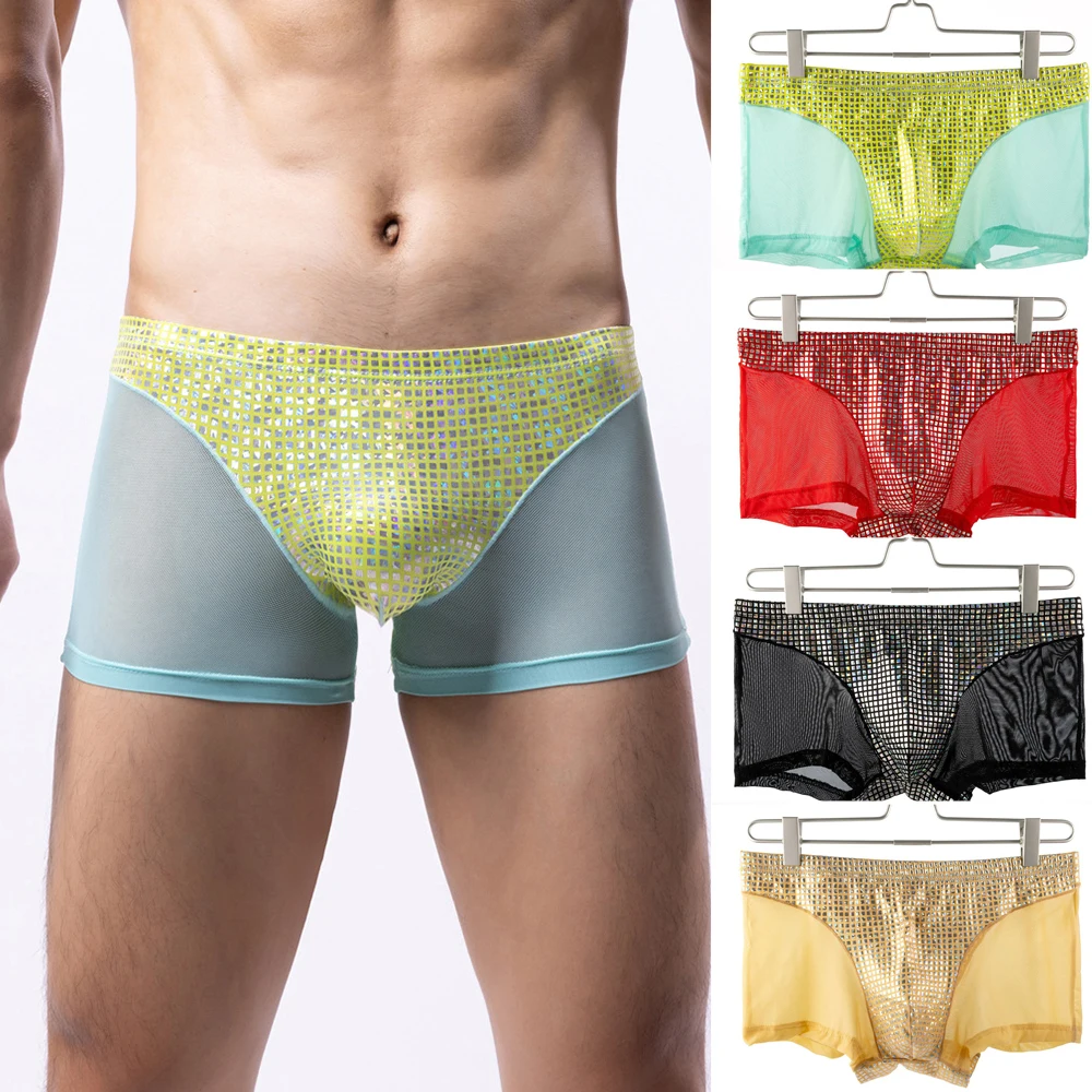 

Men Smooth Flat Underwear Pouch Boxers Solid Color Boxershorts Knickers See Through Breathable Soft Underpants Sexy Briefs 1pcs