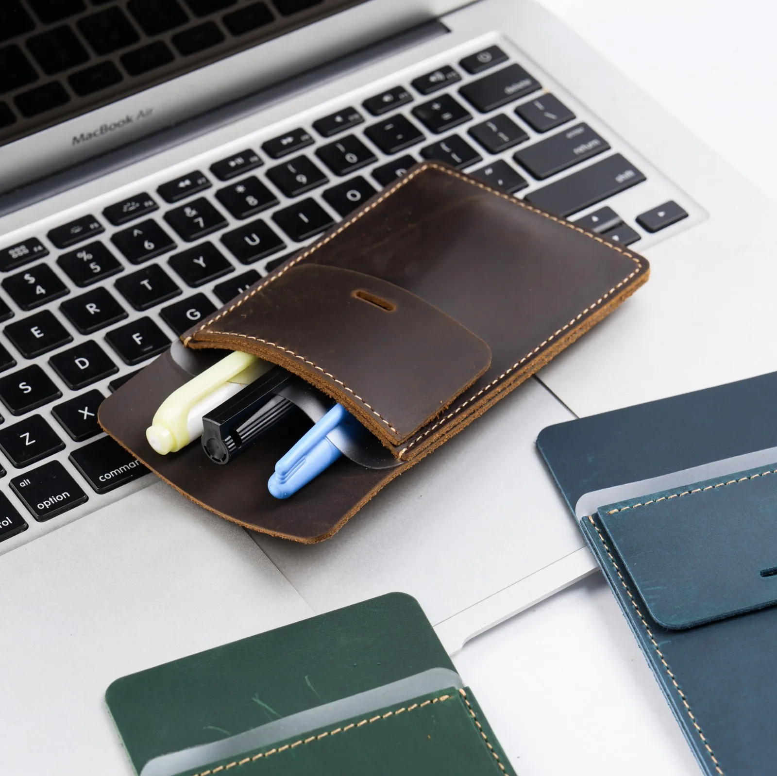 Handcrafted Leather Pen Pouch - Portable Stationery Organizer for Office & Hospital Supplies