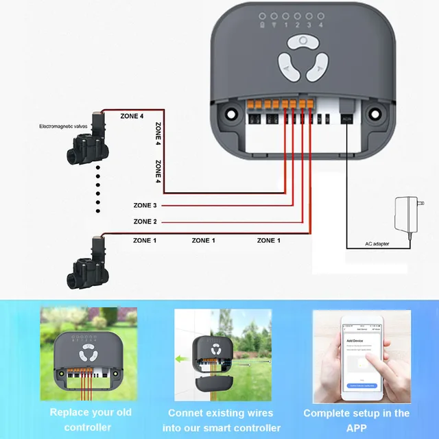 Smart Irrigation Sprinkler Controller 4/6/8-Way Water Solenoid Valve Programmable Drip Irrigation Watering Timer 4