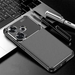 Enhanced TPU Silicone Carbon Fiber Anti-Knock Back Cover for Redmi Turbo 3 (Black)
