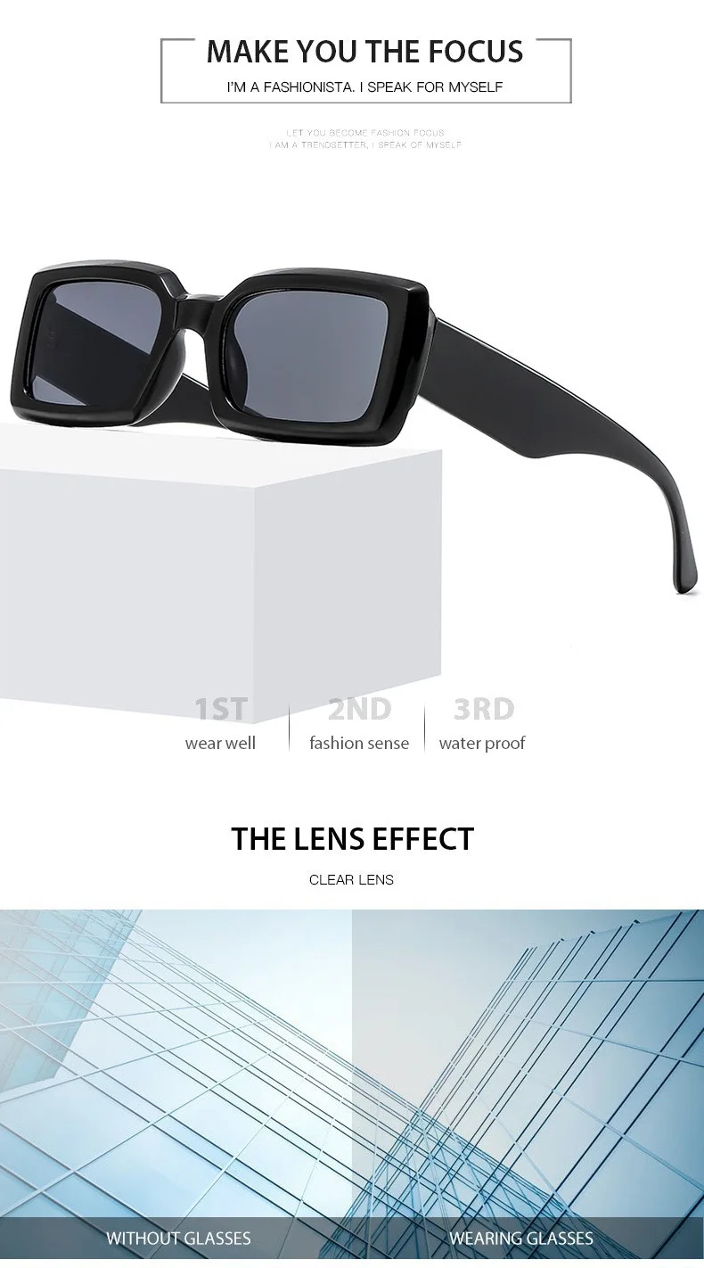Neue Vintage-Rechtecksonnenbrille für Damen und Herren, Quadratischer PC-Rahmen, Marken-Retro-Sonnenbrille, Modische Sonnenbrille für Männer – Detail 9