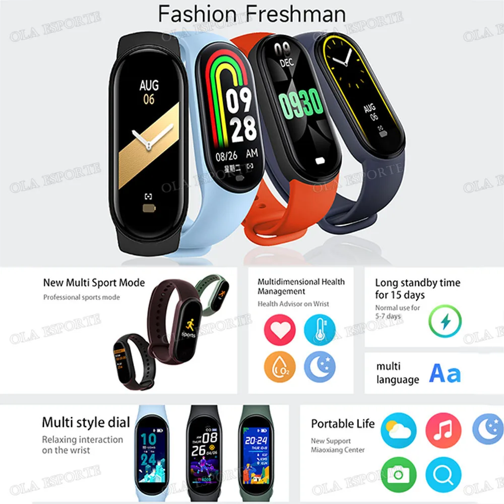 M9 Smart Watch Uomo Donna Fitness Bracciale intelligente Fascia sportiva Frequenza cardiaca Monitor della pressione arteriosa Orologi multifunzione impermeabili - immagine 2