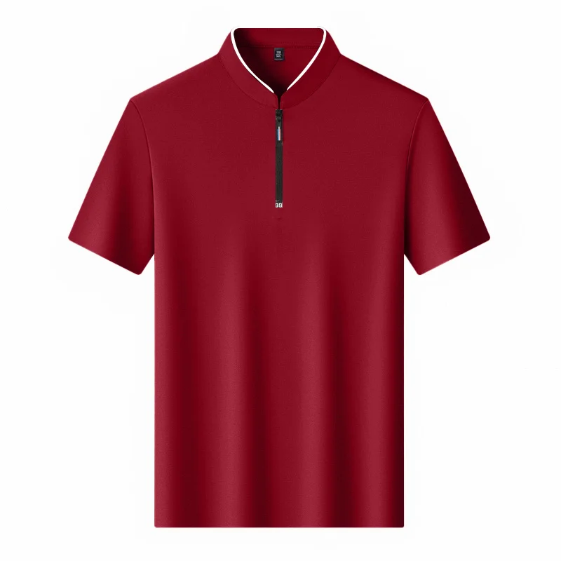 Lässiges, modisches Herren-Poloshirt mit Reißverschluss, einfarbig, kurzärmelig, Stehkragen, vielseitiges, bequemes Oberteil – Detail 25
