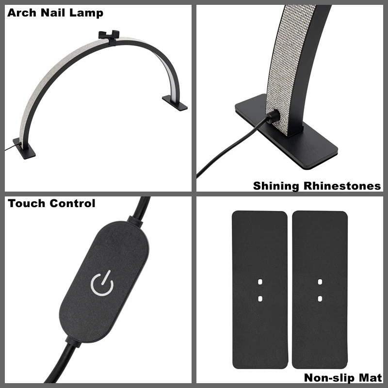네일 386 LED용 반달 조명, 전화 클립이 있는 반달 책상 램프, 매니큐어 테크 래쉬 익스텐션 뷰티용, 30 인치, 48W, 3000-6500K