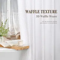 Waterproof Matt Waffle White Shower Curtain For Bathroom Blend Heavy Duty Hotel White Textured Fabric With Hooks Machine Wash