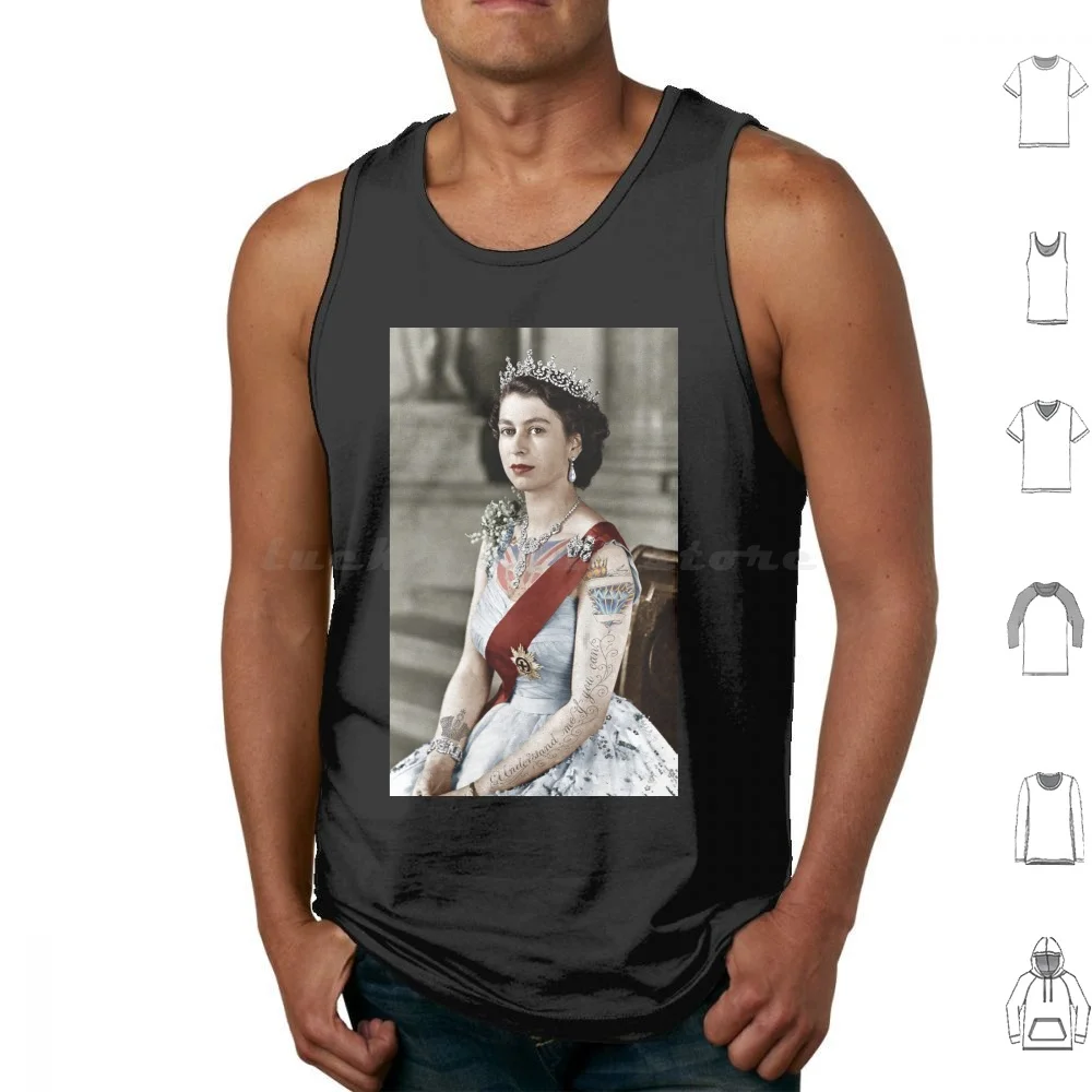 Tattoo Queen Canotte Gilet Senza Maniche Queen Tattoo Love God Save The Queen Vintage Pretty Royal Elizabeth Family Elite Rich