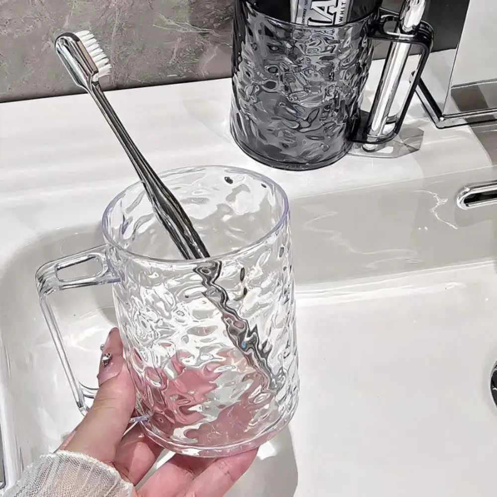 Fashion Plastic Mouthwash Transparent Glacier Pattern Holder With Handle Toothbrush Cup Home Bathroom_voghion.com
