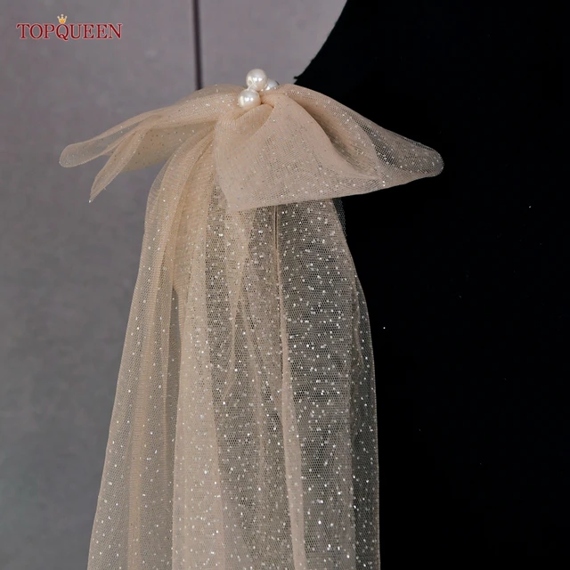 Topqueen G34 Sparking Mini Veil Shoulder Bridal Shawl: Radiate Elegance and Glamour