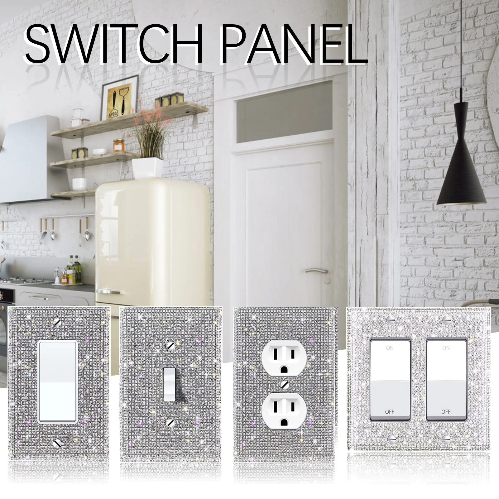 Switch Panel Diamond Sticker US Standard Rhinestones Wall Plate Cover Rectangle Glitter Light Crystal Decorative Bling Outlet