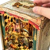 DIY Wooden Puppet Theater Book Nook Shelf Insert Miniature Model Kits Bookshelf with Light Bookend for Friends Birthday Gifts 5