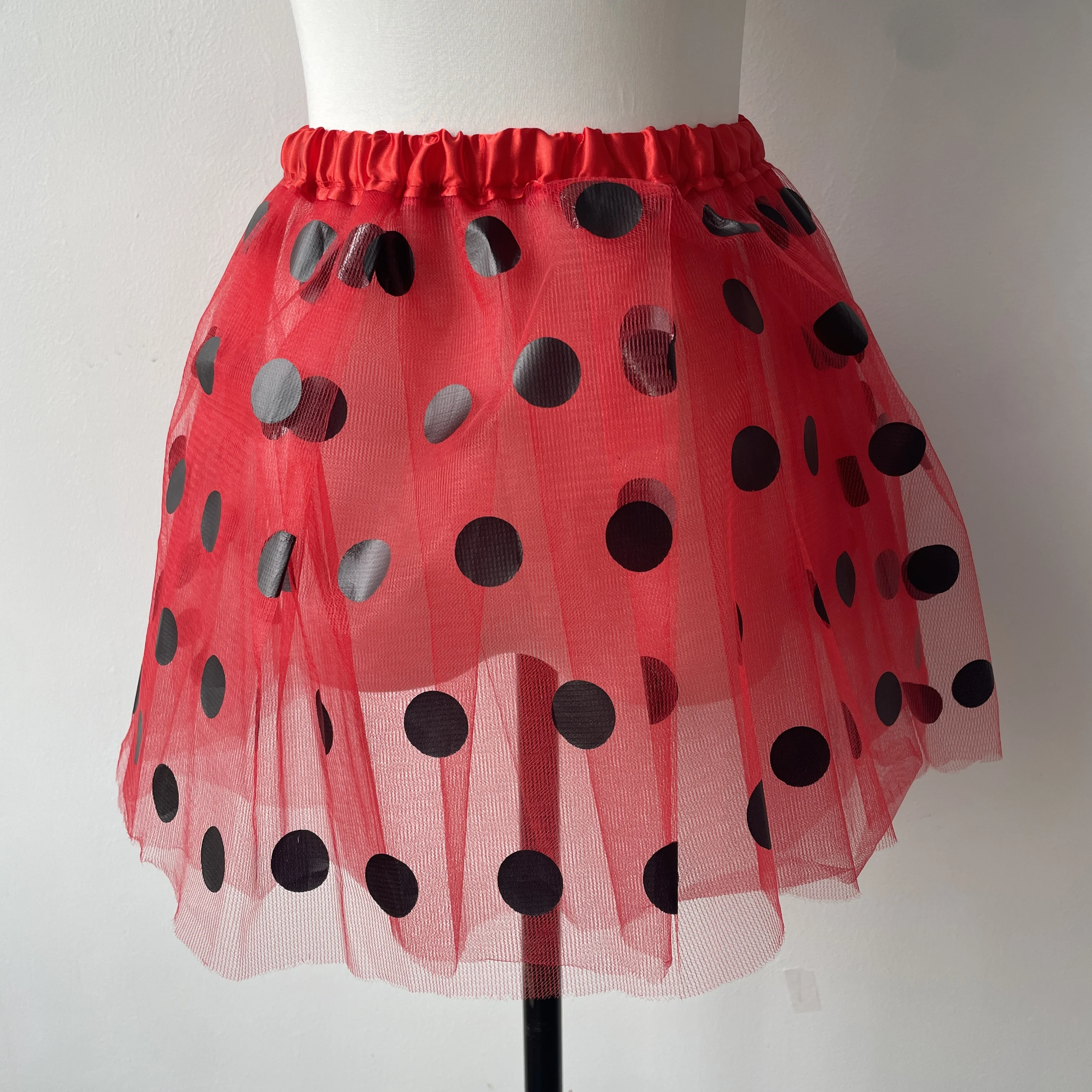 Children's mesh dress half skirt big black dots bee or ladybug dress holiday carnival mini skirt children skirts