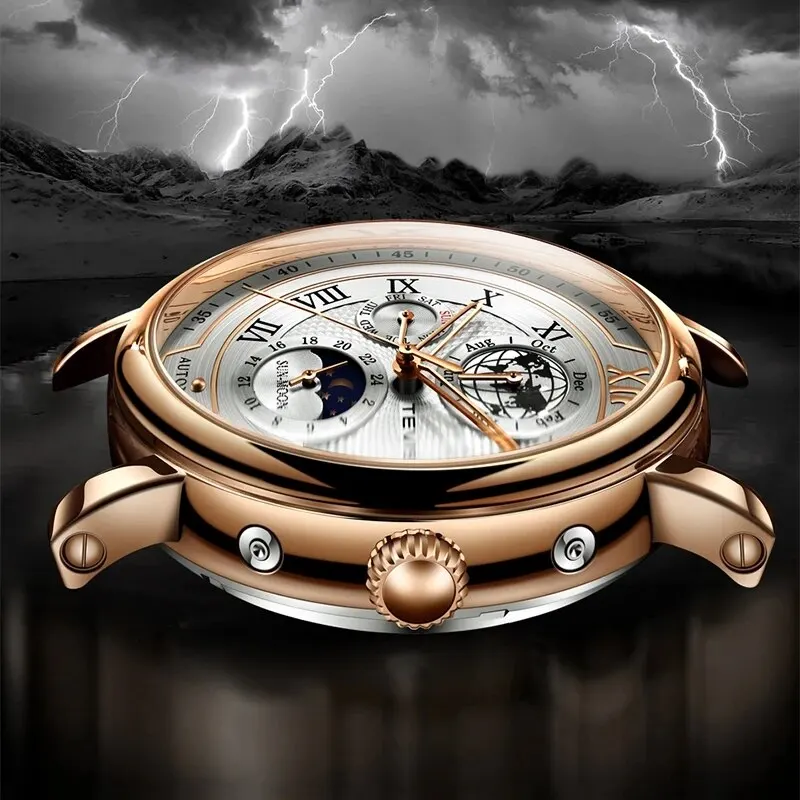 Business Waterproof Mechanical Watches Men Brand Luxury Leather Watch For Men Moon Phase Automatic Wristwatch mechanical watch