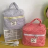 Large Capacity Cotton Makeup Bag Women Checkered Brushes Storage Bag Sweet Cute Travel Toiletry Bag Casual Ladies Soft Organizer 3