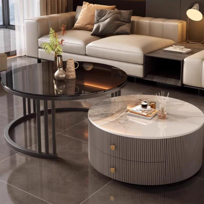 

Luxury Coffee Table Glass Stands Console Living Room Modern Sofas Wood Round Table Dining Muebles Para El Hogar Salon Furniture