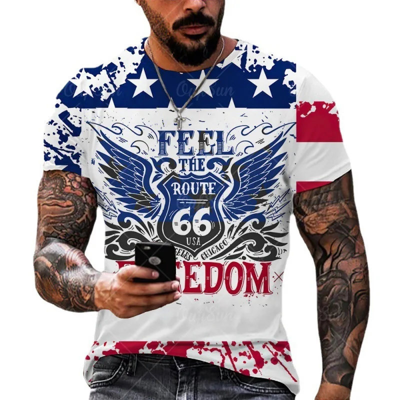 2025 موضة جديدة الطريق 66 ثلاثية الأبعاد تي شيرت م...