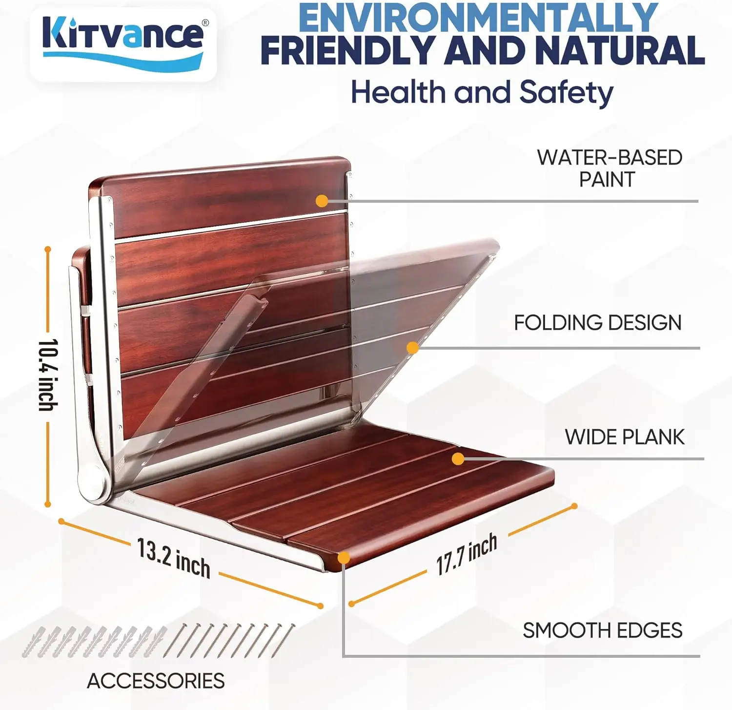 18" Folding Teak Shower Seat Wall Mounted-Teak Folding Shower Bench Wall Mounted, Teak Shower Seat Bench for Inside Shower, Wall 5