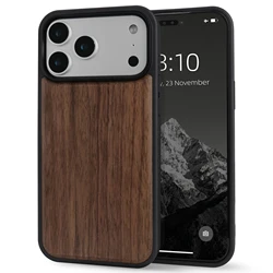 Deluxe Shockproof Walnut Cherry Wood Phone Case with Soft Bumper Cover - iPhone 17 Pro (Style2 - Walnut Wood)