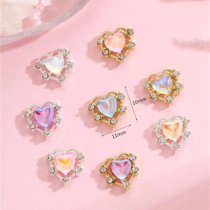 5Pcs Big Size AB Nail Heart Crystal Charms 12X13mm,Alloy Rhinestones Germ  Decorations Manicure Jewelry Accessories For Nails #C5