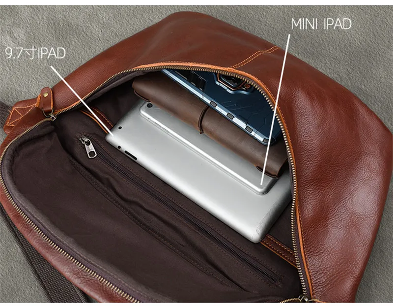 Large capacity genuine leather men's chest bag vintage fashion casual real cowhide daily sports big shoulder crossbody bag