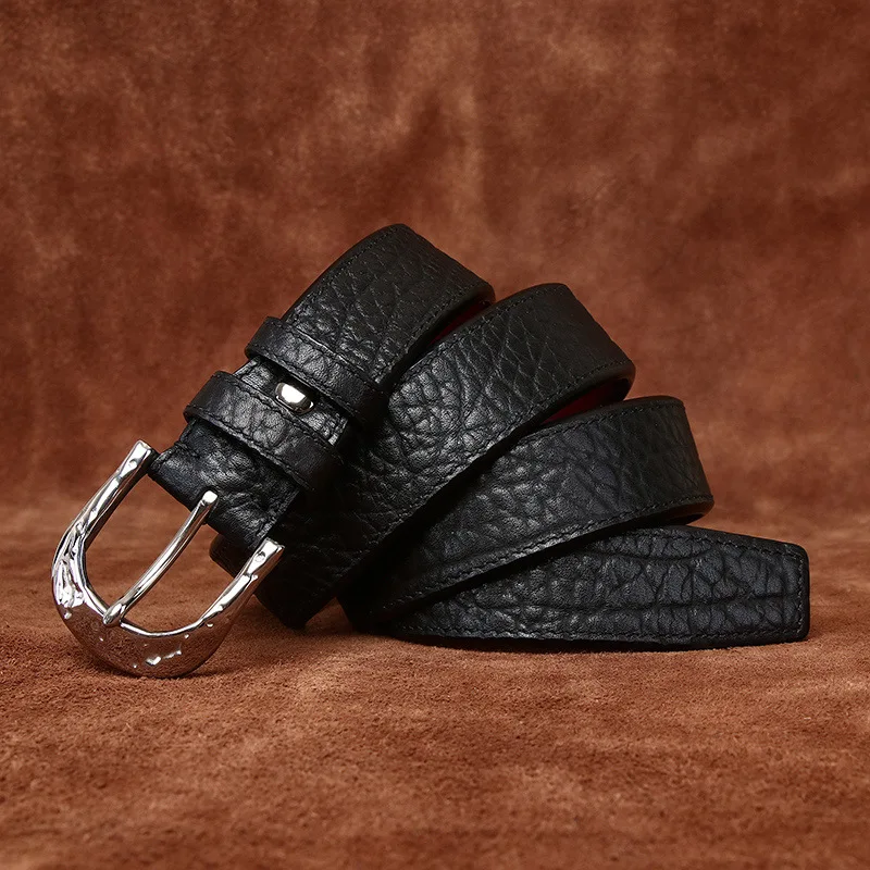 Men's Belt Vintage Luxury Handmade Leather Copper Buckle Cinturon Gotico Cowhide Retro All-match Casual Jeans Soft Belt