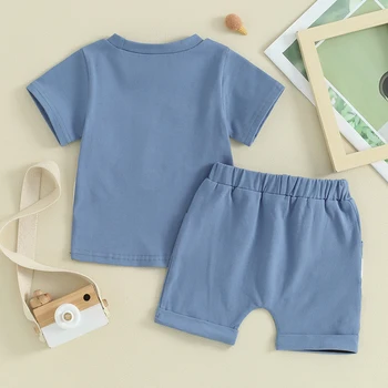 2024-01-30 Lioraitiin Toddler Boys Shorts Set Contrast Color Short Sleeve T-shirt with Elastic Waist Shorts Set Summer Outfit 5