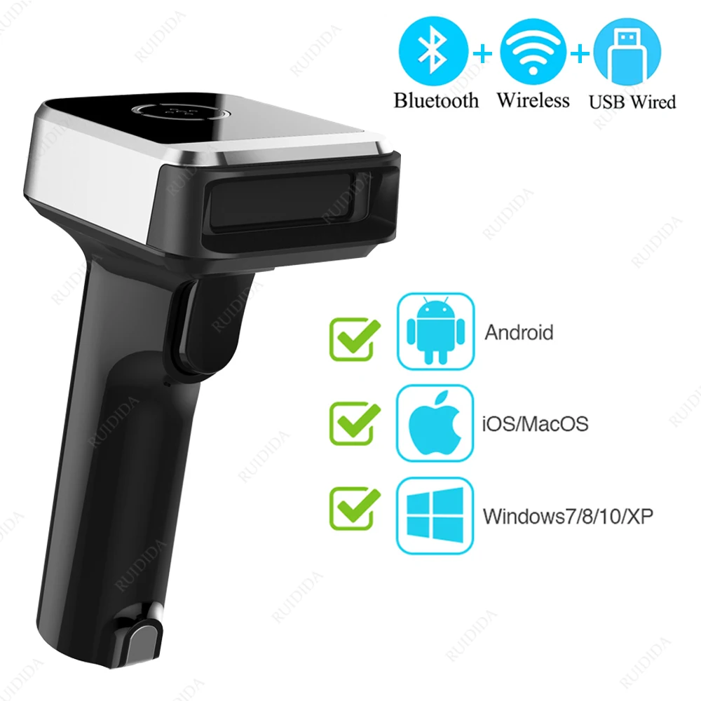 Wireless qr Scanner 2d Bluetooth Barcode Reader Handheld Portable code Scanner 1d Bar code Reading for qr code Data matrix code wireless scanner