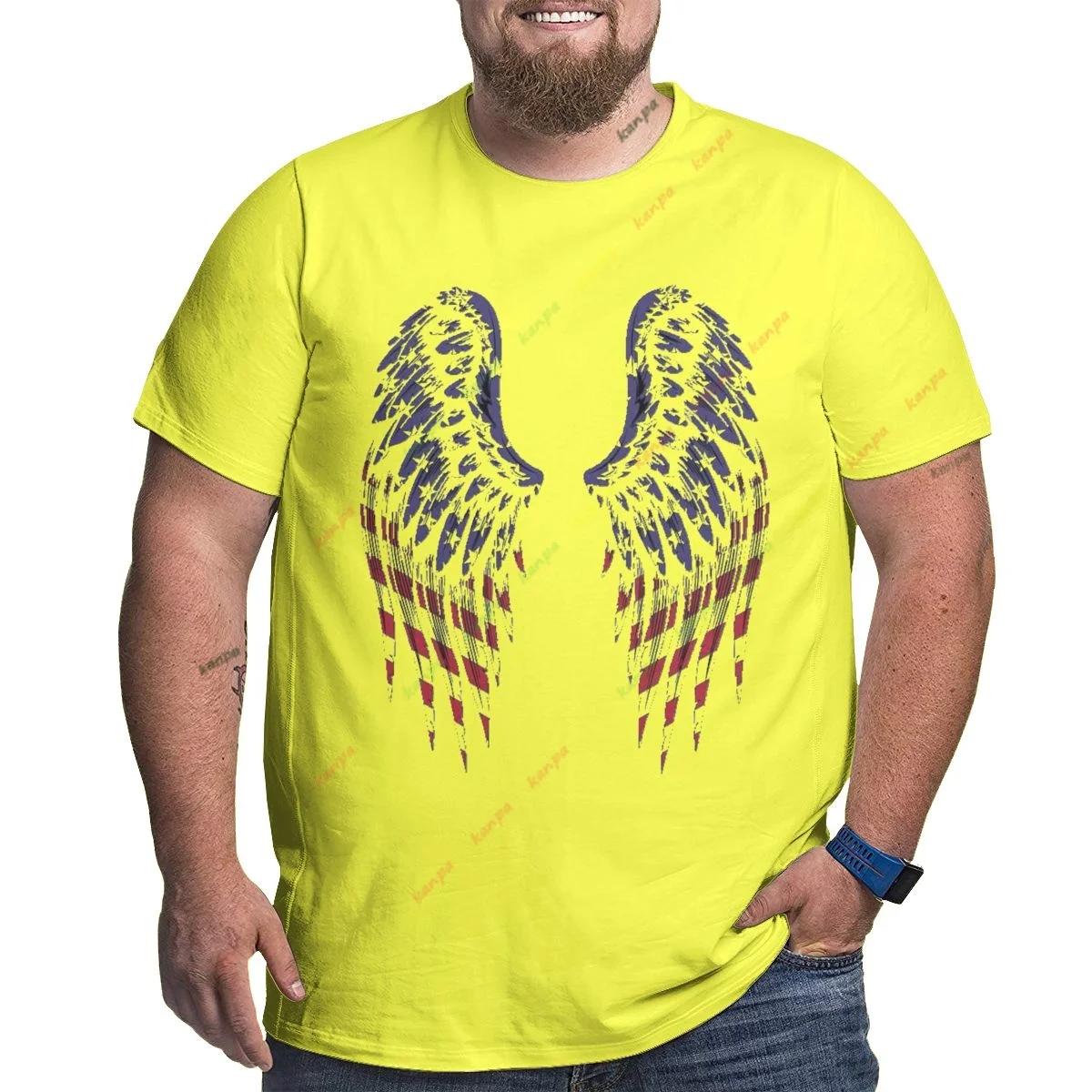 

Футболка мужская с принтом крыльев Америки, винтажная Повседневная Свободная рубашка с коротким рукавом, уличная одежда, 6XL, лето