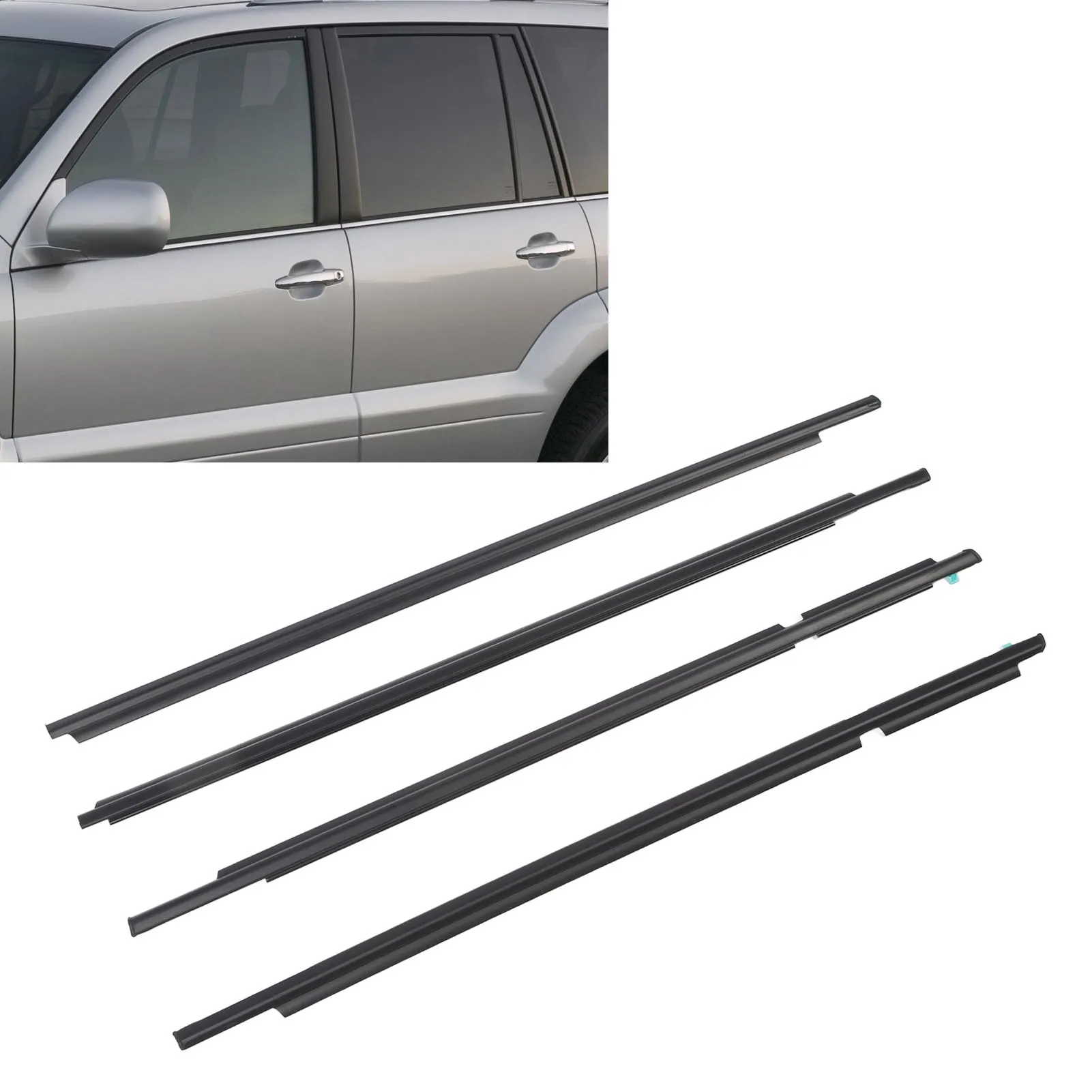4Pcs Car Window Weatherstrip Seal Belt Molding Trim 75711-60061 Replacement for Toyota Land Cruiser Prado 120 Series 2003-2009
