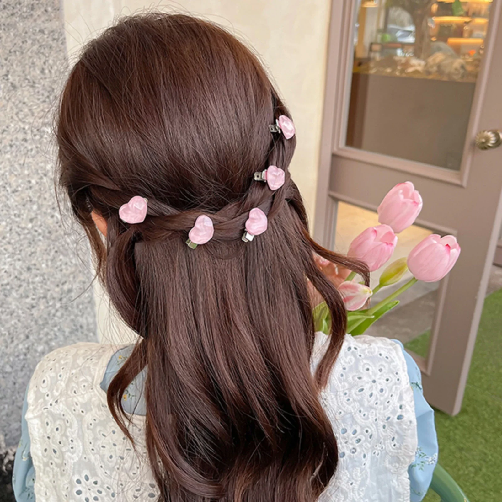 5PCS Pink Bowknot & Rose Hair Clip Set, Cute Mini Hair Accessories for Girls, Perfect for Braids & Updos