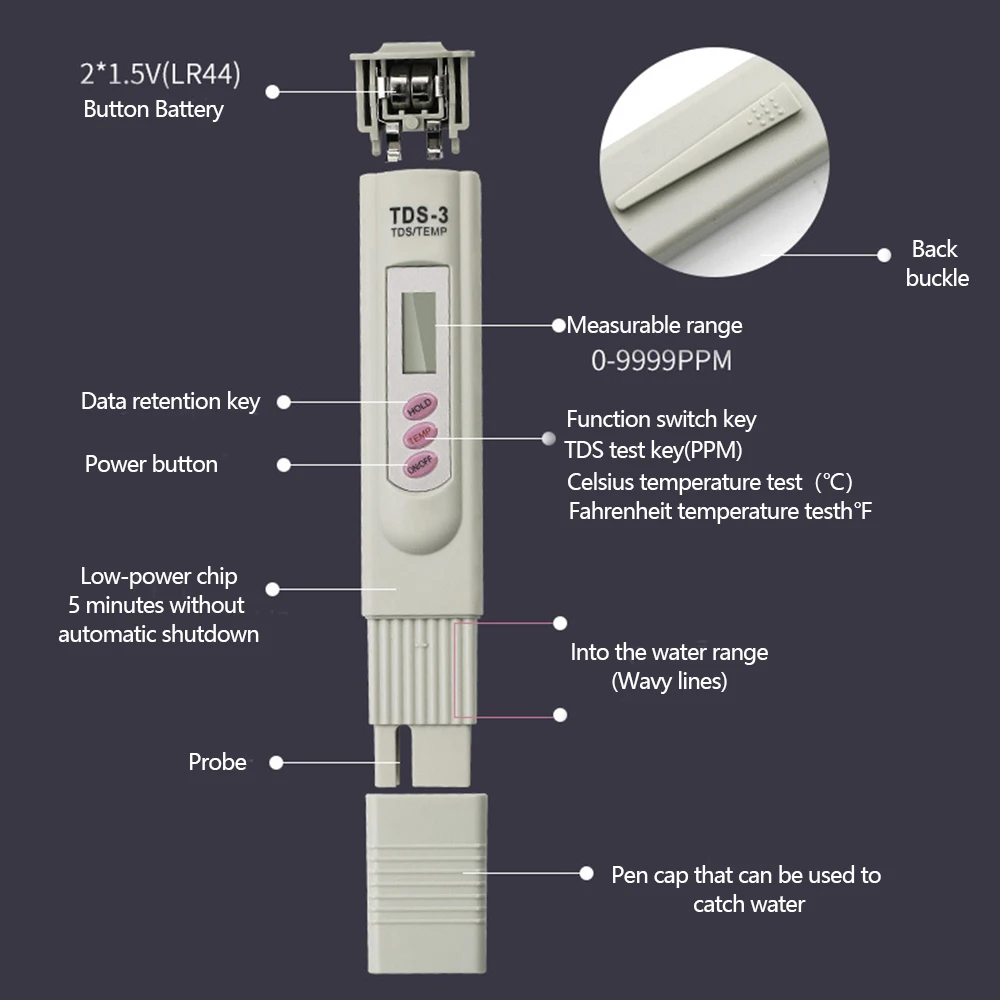 2-in-1 PPM Water TDS Meter Tester Drinking Water Quality Analyzer Monitor Filter Rapid Test Aquarium Hydroponics Pools TDS-3 water quality tester