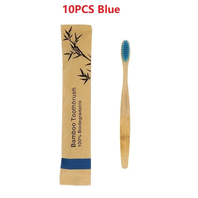 Eco-Friendly Bamboo Toothbrush Set – 10 Colorful Soft Bristle Brushes