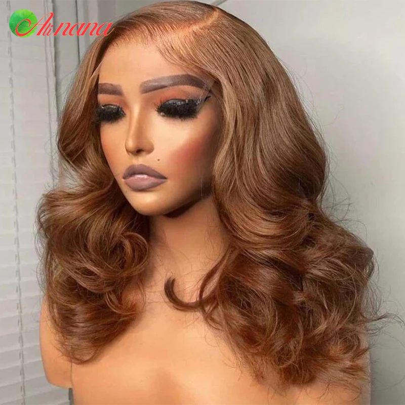 

180% Density Big Frontal 13x4 Body Wave Lace Front Bob Wig Ginger Brown Colored Human Hair Wig Wavy Remy Short Bob Wig For Women