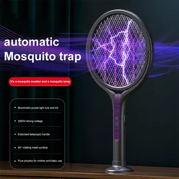 Rotating Head Electric Fly Swatter 2 in 1 Rechargeable Bug Zapper Racket Telescoping Fly Zapper UV Light  for Home Indoor Outdoo 1