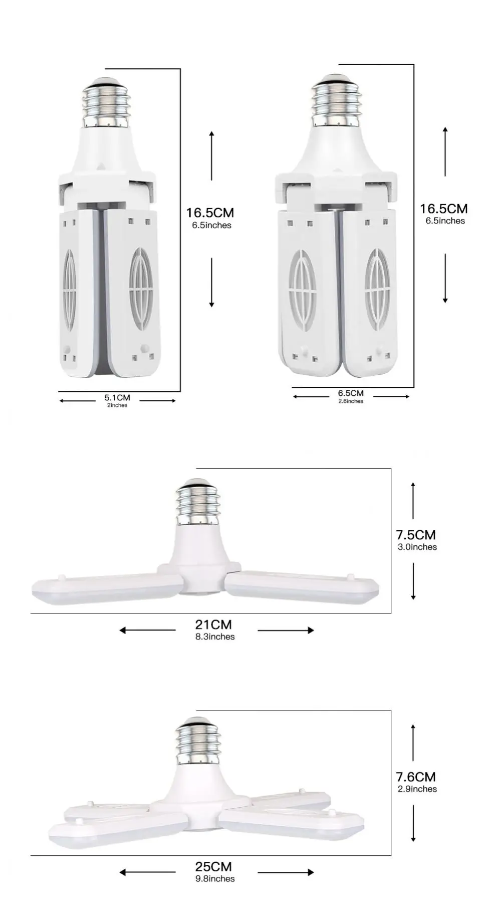 Description Picture 2 of itemE27 Fan Foldable 28W LED Bulb AC220V/110V 40 Bulb Deformation for Home Ceiling Lights Warehouse and Garage White Light6500K Bulb