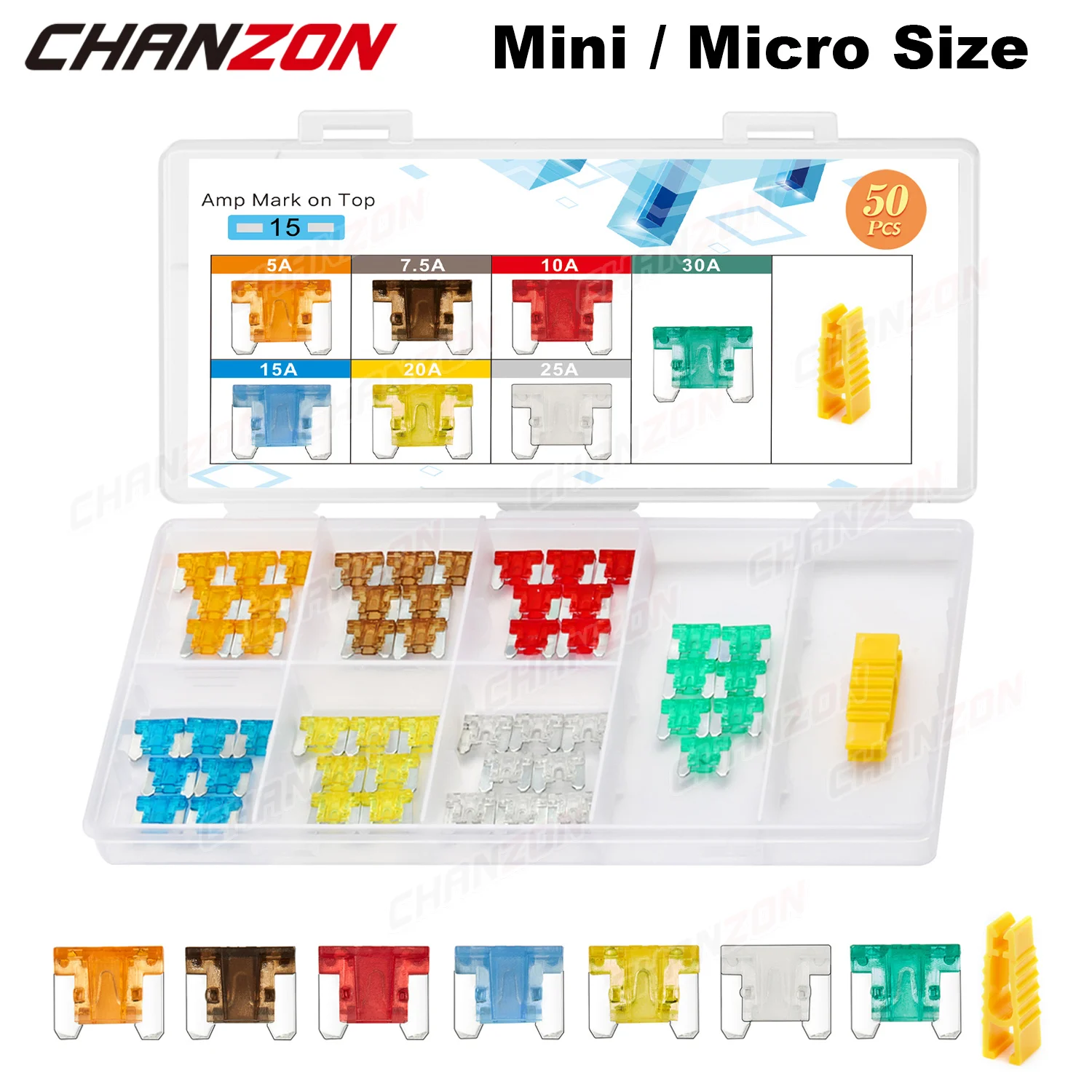 50Pcs Car Fuse Set Micro Mini Auto Lama 5A 7.5A 10A 15A 20A 25A 30A Colpo Veloce Moto Automotive Basso Profilo Assortiti Kit