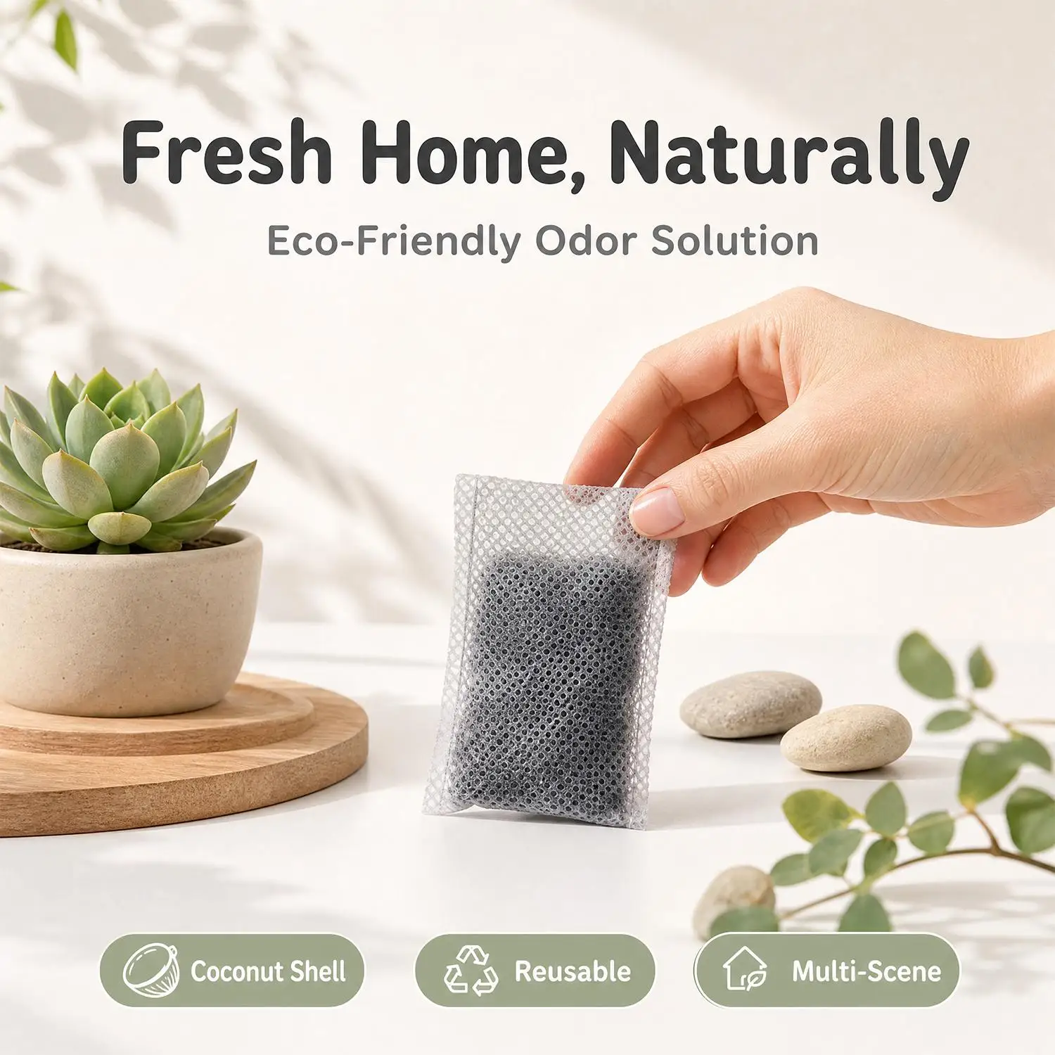 Odor Absorbing Charcoal Deodorizer Refill Bags – Reusable & Sun-Rejuvenating Freshener