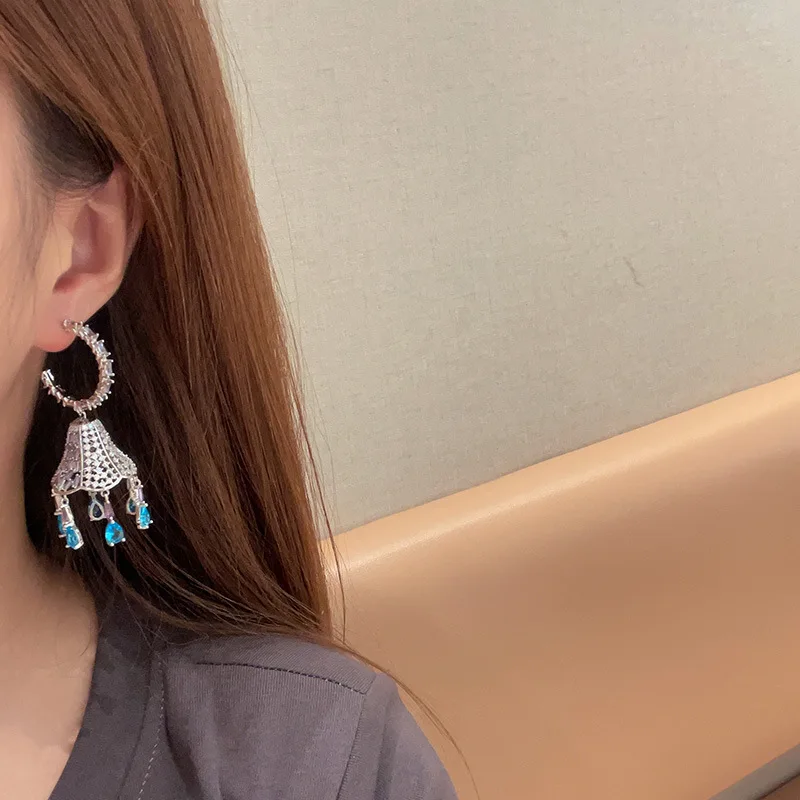 Bilincolor Colorful Zircon Wind Chime Tassel Water Drop Earrings
