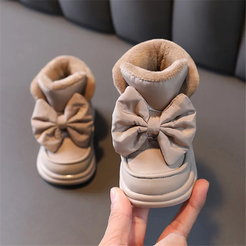 New Winter Baby Snow Boots Waterproof Butterfly-knot Warm Plush Girls Princess Shoes Non-slip Fashion Toddler Kids Bootss