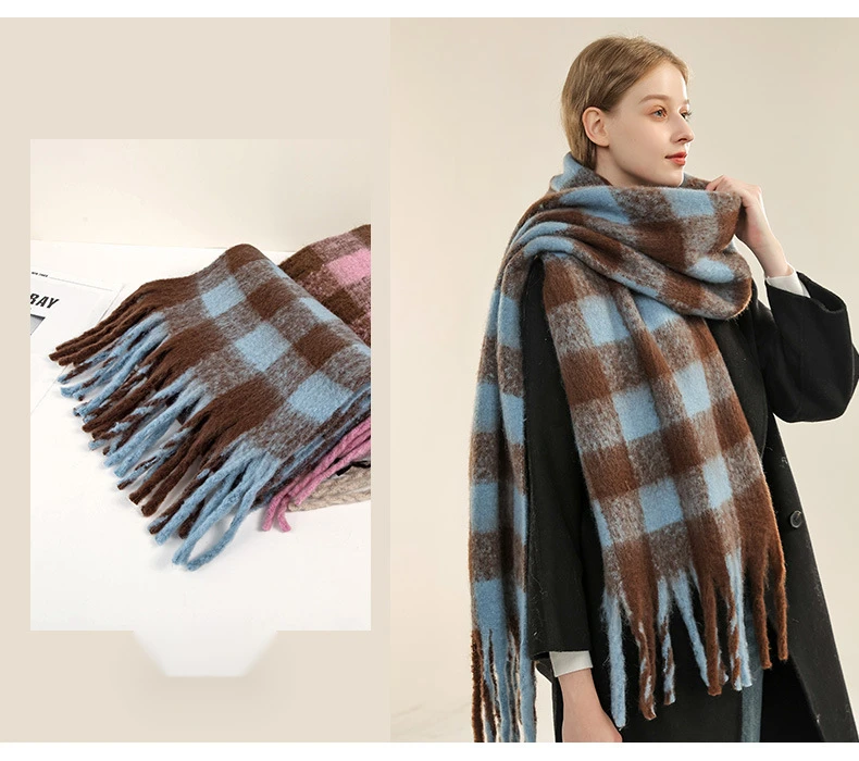 Yu Shuxin's same checkered scarf for women in winter, with a luxurious versatile couple shawl, thickened and warm scarf,_voghion.com