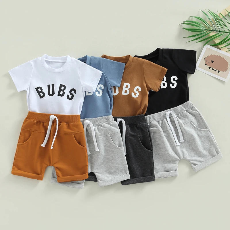 

Baby Toddler Boy 2 Piece Shorts Set Letter Short Sleeve T Shirt Top Joggers Shorts Outfit Newborn Infant Summer Clothes